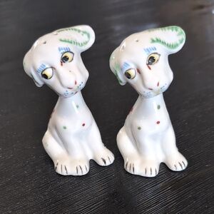 Ceramic Dog Salt And Pepper Shakers- White with Colorful Accents